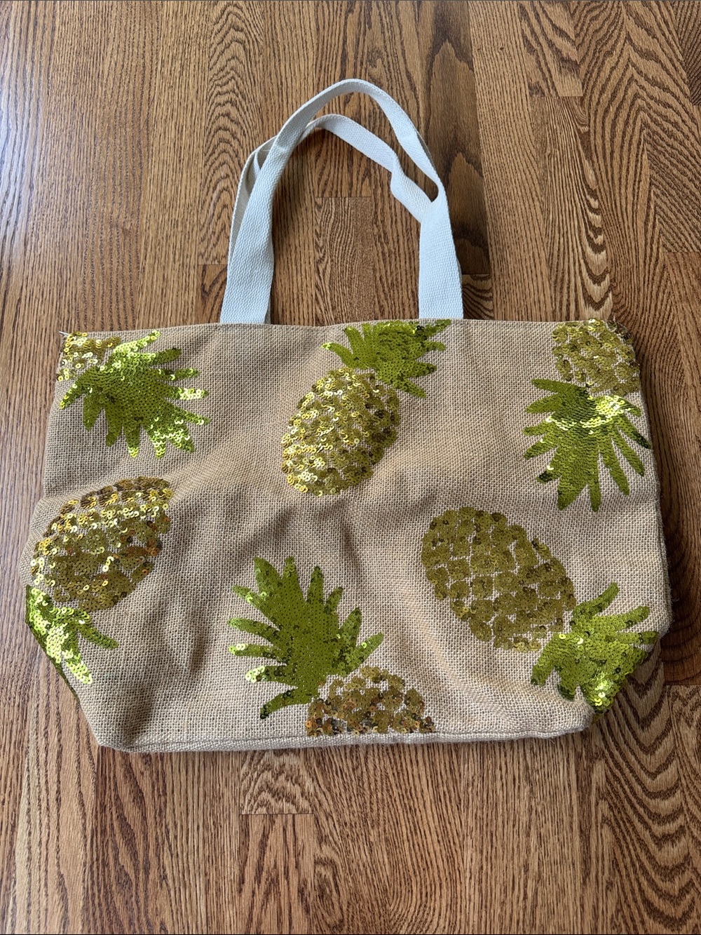 Sequin Pineapple Beach Tote Bag, 100% Jute!